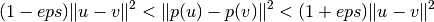 (1 - eps) \|u - v\|^2 < \|p(u) - p(v)\|^2 < (1 + eps) \|u - v\|^2